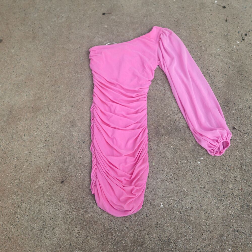 Hello Molly Pink Party It Up One Shoulder Ruched Mini Dress Size XS AU 6 US 2